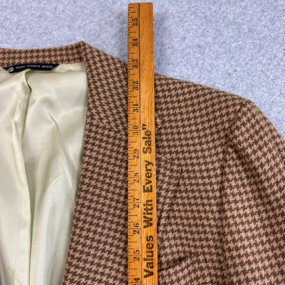 Aquascutum London Vintage Pure Virgin Wool Houndstooth Blazer Brown Mens 44